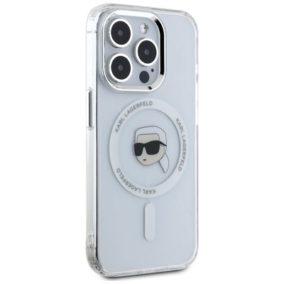 Karl Lagerfeld IML Metal Karl Head MagSafe Case for iPhone 15 Pro White