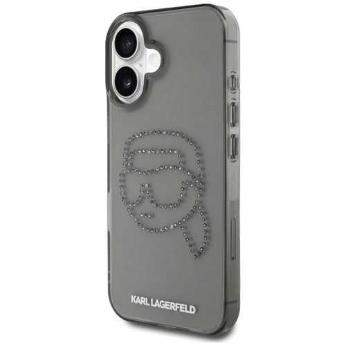 Karl Lagerfeld IML Rhinestones Karl Head Case for iPhone 16 Black