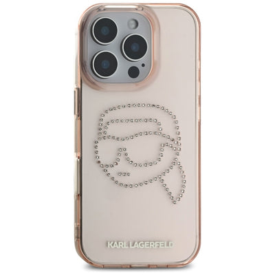 Karl Lagerfeld IML Rhinestones Karl Head Case for iPhone 16 Pro Pink
