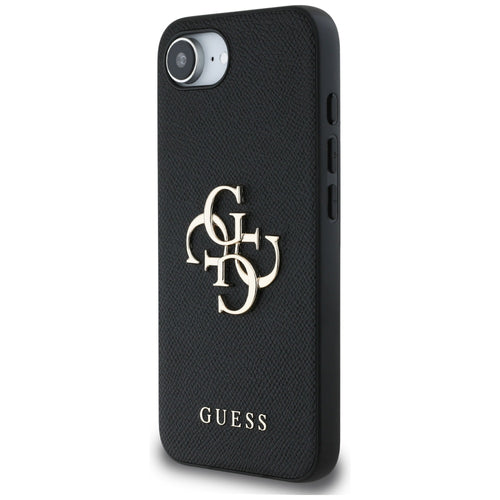 Guess PU Grained 4G Metal Logo case for iPhone 16e - black