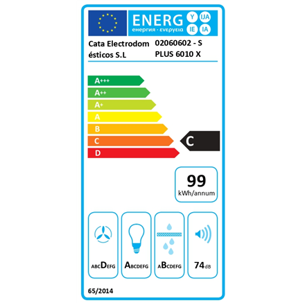 CATA Hood | S PLUS 6010 X | Wall mounted | Energy efficiency class C | Width 60 cm | 637 m³/h | Mechanical | LED | Inox