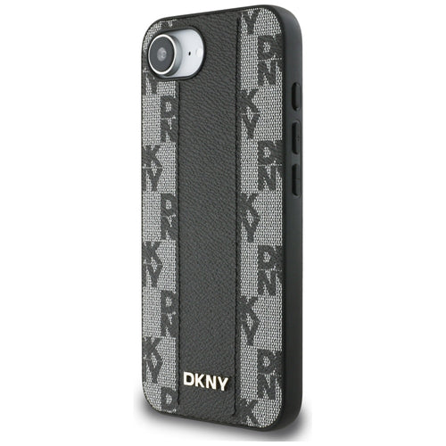 DKNY Leather Checkered Mono Pattern MagSafe iPhone 16e Case - Black