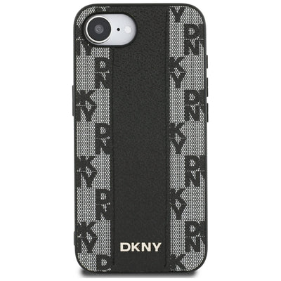 DKNY Leather Checkered Mono Pattern MagSafe iPhone 16e Case - Black