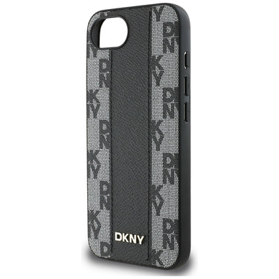 DKNY Leather Checkered Mono Pattern MagSafe iPhone 16e Case - Black