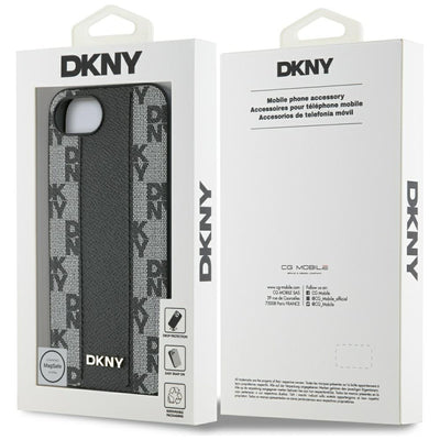 DKNY Leather Checkered Mono Pattern MagSafe iPhone 16e Case - Black