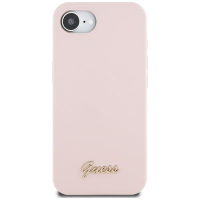 Guess Silicone Script Metal Logo MagSafe iPhone 16e Case - Pink