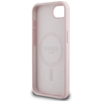 Guess Silicone Script Metal Logo MagSafe iPhone 16e Case - Pink