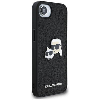 Karl Lagerfeld Fixed Glitter Karl&amp;Choupette Heads Metal Pin iPhone 16e Case - Black