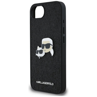 Karl Lagerfeld Fixed Glitter Karl&amp;Choupette Heads Metal Pin iPhone 16e Case - Black