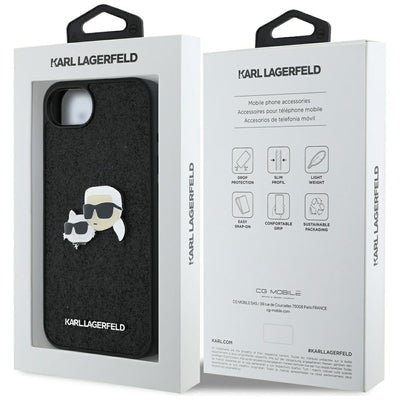 Karl Lagerfeld Fixed Glitter Karl&amp;Choupette Heads Metal Pin iPhone 16e Case - Black