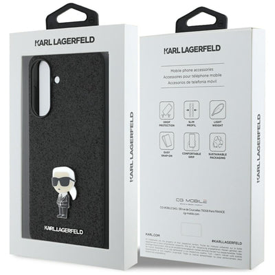 Karl Lagerfeld Fixed Glitter Ikonik Logo Metal Pin Case for Samsung Galaxy A36 - Black