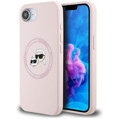 Karl Lagerfeld Silicone Karl&amp;Choupette Heads MagSafe iPhone 16e Case - Pink
