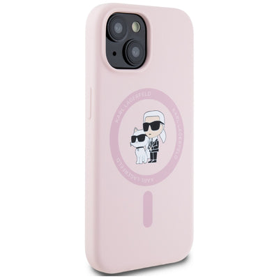 Karl Lagerfeld Silicone Karl&amp;Choupette MagSafe iPhone 15 Plus Case - Pink
