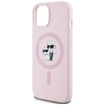 Karl Lagerfeld Silicone Karl&amp;Choupette MagSafe iPhone 15 Plus Case - Pink