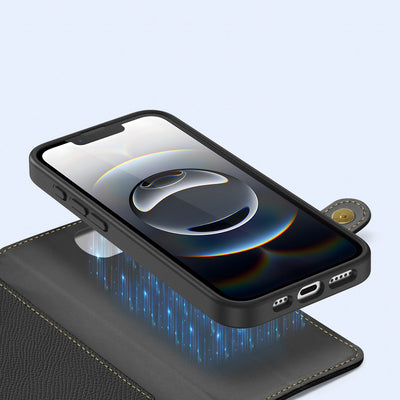 Dux Ducis Lawa iPhone 16e Leather Case with Detachable Magnetic Wallet - Black