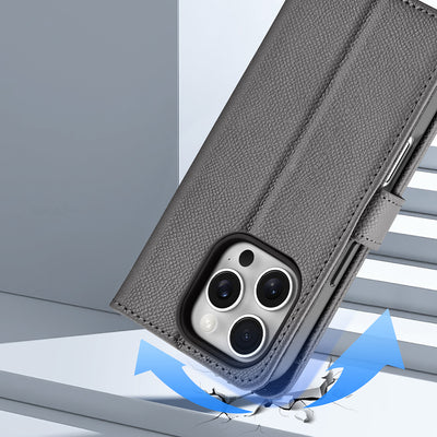 Dux Ducis Lawa Leather Case for iPhone 16 Pro Max with Detachable Magnetic Wallet - Gray