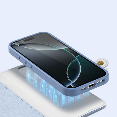 Dux Ducis Lawa Leather Case for iPhone 16 Pro Max with Detachable Magnetic Wallet - Blue