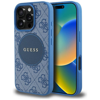 Guess 4G Circle Classic Logo MagSafe case for iPhone 16 Pro - blue