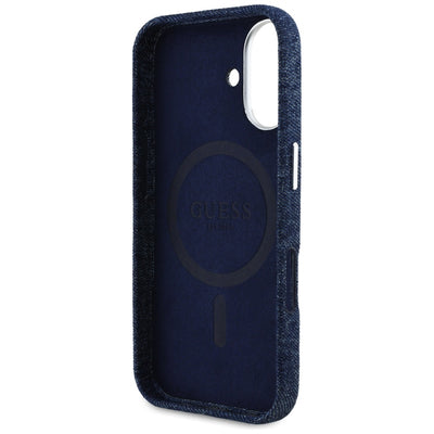 Guess Denim Triangle Logo MagSafe iPhone 16 Case - Blue
