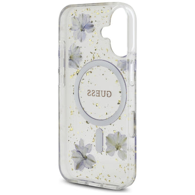 Guess Resin Flowers Glitter MagSafe case for iPhone 16 - purple