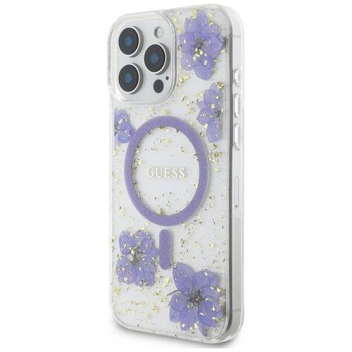 Guess Resin Flowers MagSafe case for iPhone 16 Pro - purple