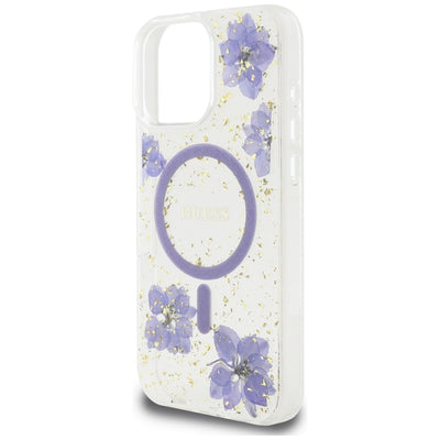 Guess Resin Flowers MagSafe case for iPhone 16 Pro - purple