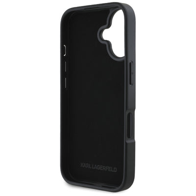 Karl Lagerfeld HC Grained PU Cardslot Metal Elong iPhone 16 Case - Black
