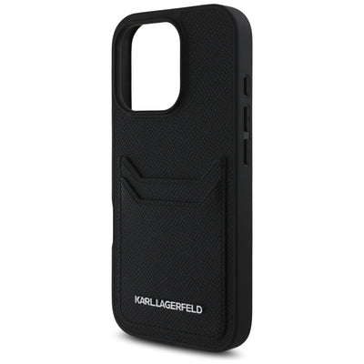 Karl Lagerfeld HC Grained PU Cardslot Metal Elong Case for iPhone 16 Pro Max - Black