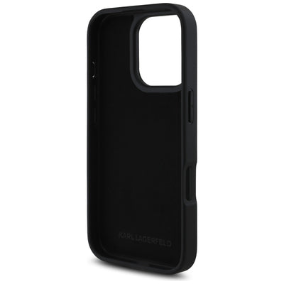 Karl Lagerfeld HC Grained PU Cardslot Metal Elong Case for iPhone 16 Pro Max - Black