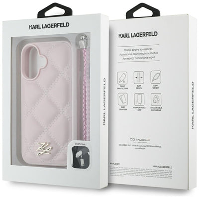 Karl Lagerfeld Quilted Initial Logo &amp; Chain Strap iPhone 16 Case - Pink