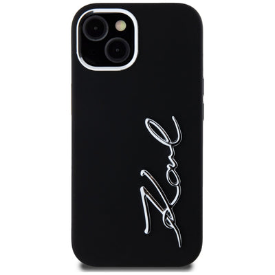 Karl Lagerfeld Silicone Metal Script Logo iPhone 15 Case - Black
