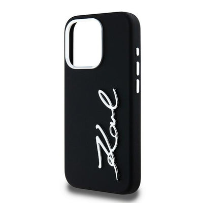 Karl Lagerfeld Silicone Metal Script Logo iPhone 15 Pro Max Case - Black