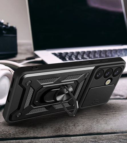 Hybrid Armor Camshield Case with Stand and Camera Cover for Infinix Note 50 Pro 4G - Black — Hurtel