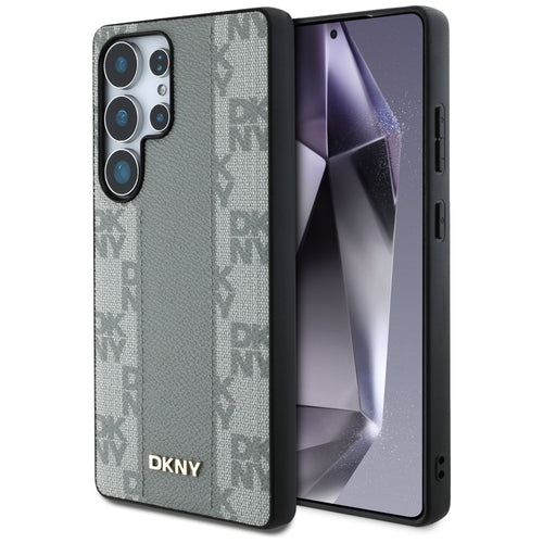 DKNY Leather Checkered Pattern MagSafe Case for Samsung Galaxy S25 Ultra - Gray