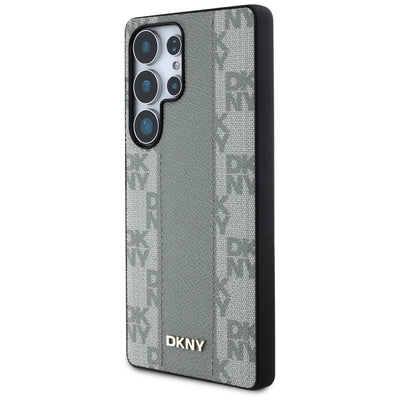 DKNY Leather Checkered Pattern MagSafe Case for Samsung Galaxy S25 Ultra - Gray