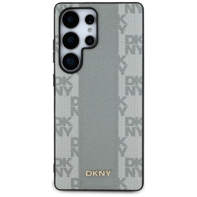 DKNY Leather Checkered Pattern MagSafe Case for Samsung Galaxy S25 Ultra - Gray