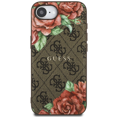 Guess 4G Flowers Print MagSafe case for iPhone 16e - brown