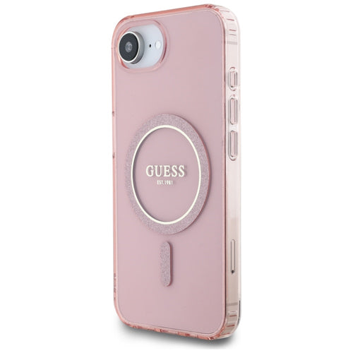 Guess IML Glitter Circle MagSafe case for iPhone 16e - pink