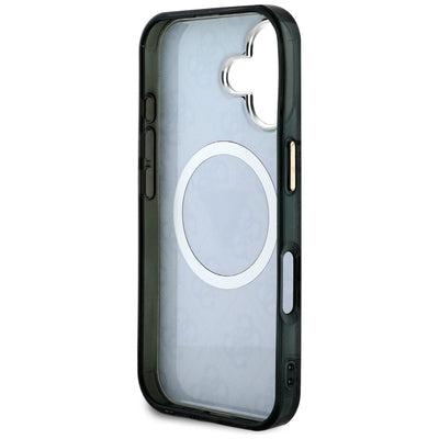 Guess IML Metal Glitter 4G Circle Triangle MagSafe Case for iPhone 16 - Black
