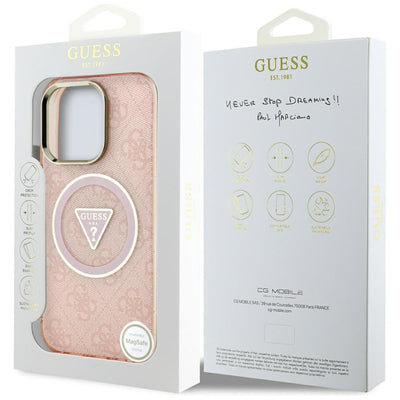 Guess IML Metal Glitter 4G Circle Triangle MagSafe Case for iPhone 16 Pro Max - Pink