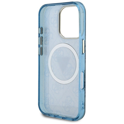 Guess IML Metal Glitter 4G Circle Triangle MagSafe Case for iPhone 16 Pro - Blue