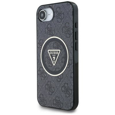 Guess IML Metal Glitter 4G Circle Triangle MagSafe Case for iPhone 16e - Black