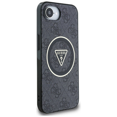 Guess IML Metal Glitter 4G Circle Triangle MagSafe Case for iPhone 16e - Black