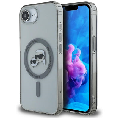Karl Lagerfeld IML Metal Karl &amp; Choupette Heads MagSafe iPhone 16e Case - Black