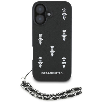 Karl Lagerfeld Saffiano Crystals w/Chain iPhone 16 Case - Black