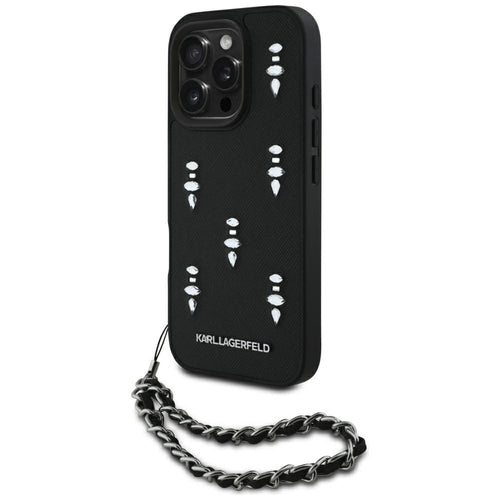 Karl Lagerfeld Saffiano Crystals w/Chain iPhone 16 Pro Max Case - Black
