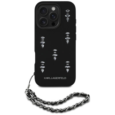 Karl Lagerfeld Saffiano Crystals w/Chain iPhone 16 Pro Max Case - Black