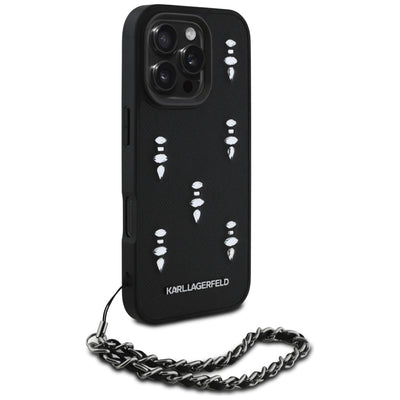 Karl Lagerfeld Saffiano Crystals w/Chain iPhone 16 Pro Max Case - Black