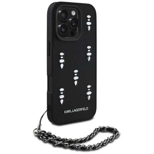 Karl Lagerfeld Saffiano Crystals w/Chain iPhone 16 Pro Max Case - Black