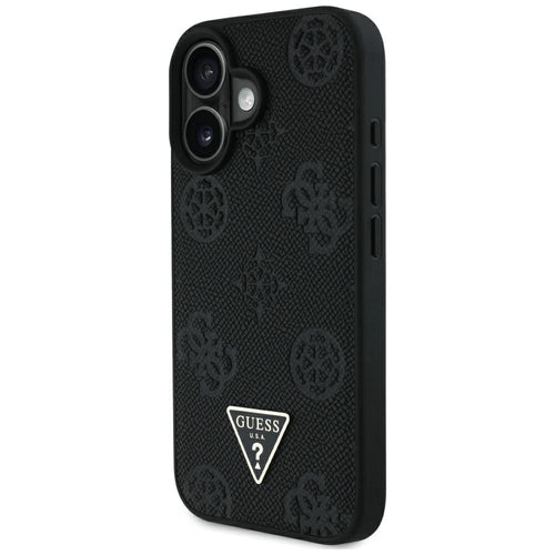 Guess Grained Hot Stamp Peony Triangle Logo MagSafe Case for iPhone 16 - Black